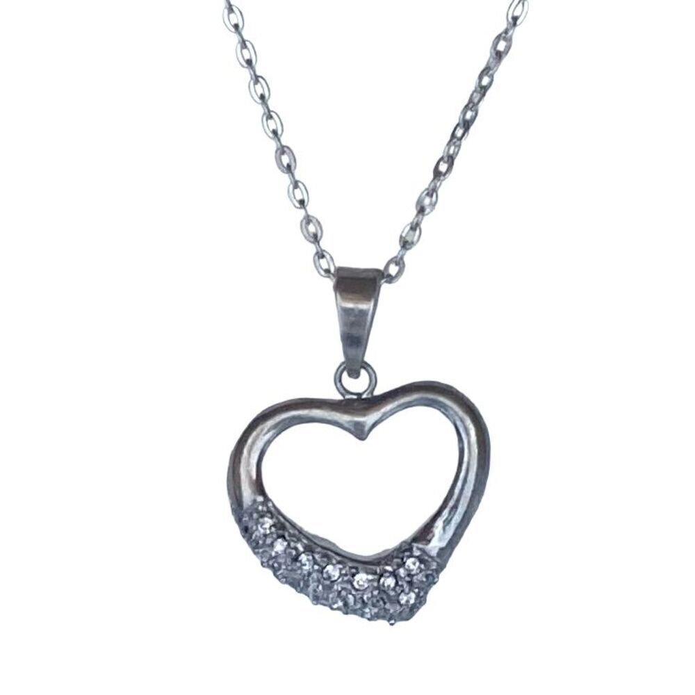 QQ# Italian Sterling 925 Silver Heart & Sterling Chain Link Necklace